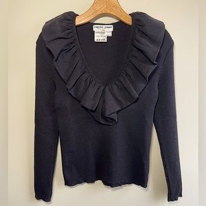 NWOT Black Ruffle V-neck Sweater, T3